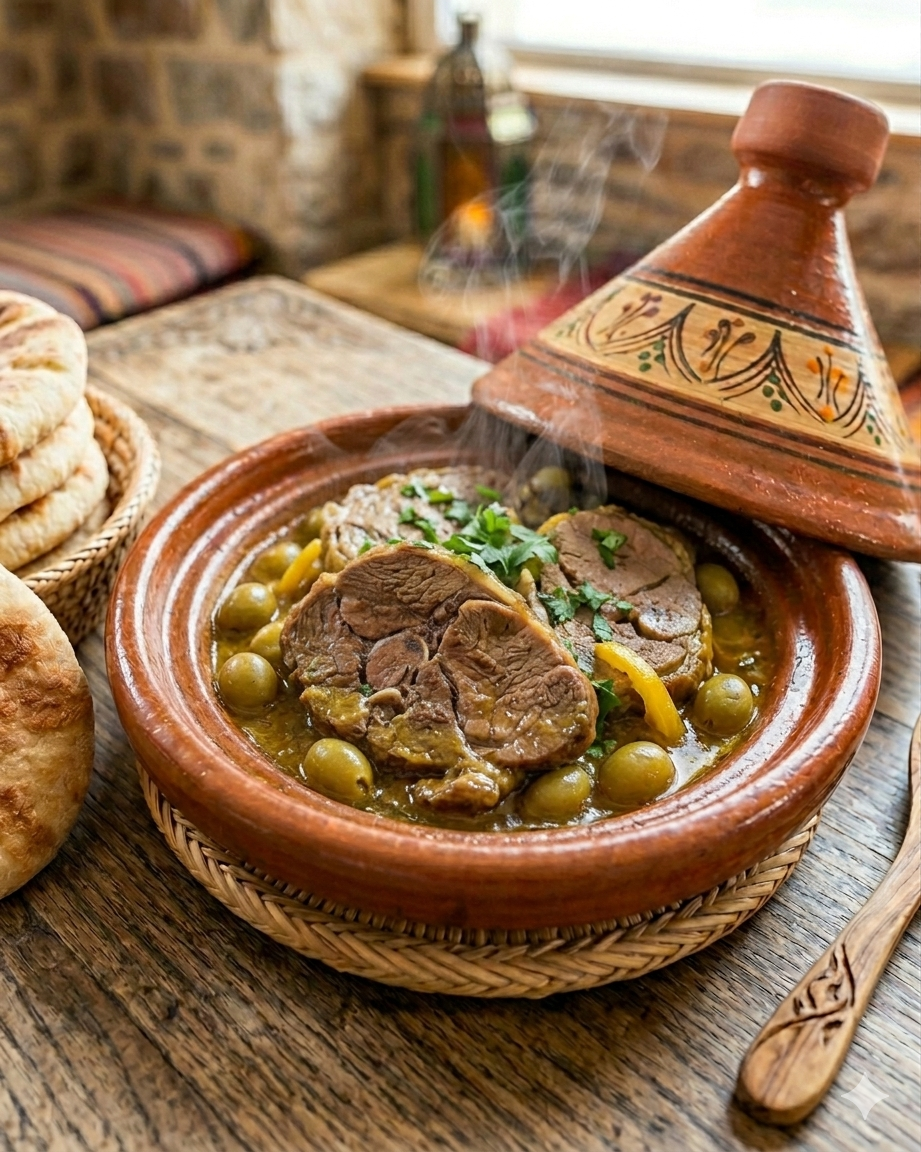 Tajine gigot d'agneau aux olives et citrons confits
